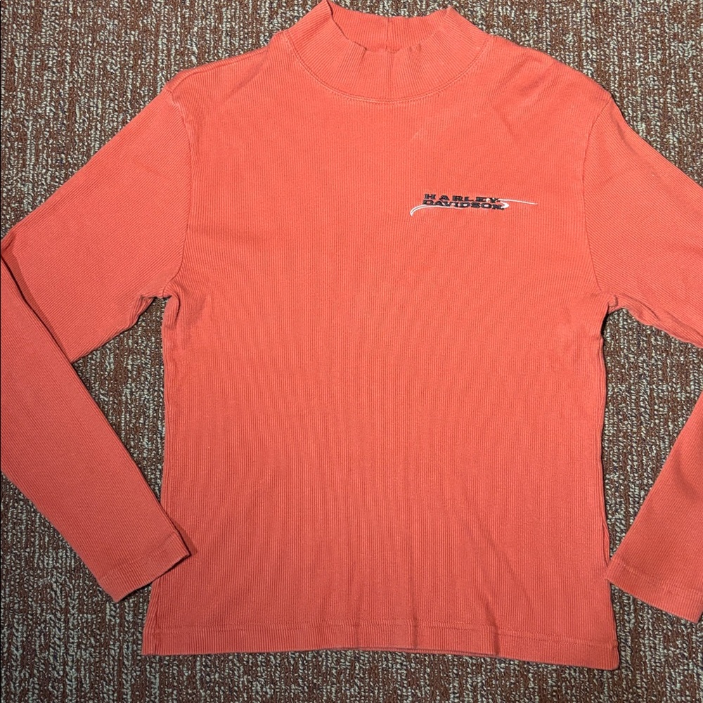 Harley-Davidson ribbed Turtleneck orange stretch fitted long sleeve HDMC rust L